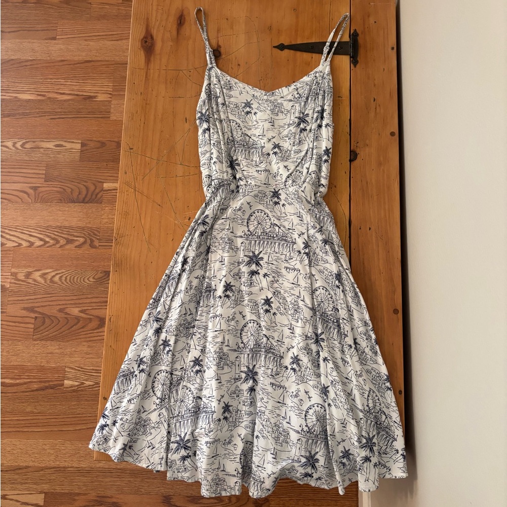 White and Blue Printed Boardwalk Dress